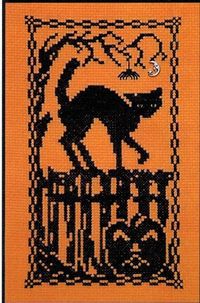 Halloween Silhouette Scary Cat- Cross Stitch Pattern