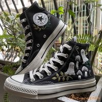 Custom Converse Chuck Taylor Embroidered ghosts and mushrooms/ Embroidered Converse Custom