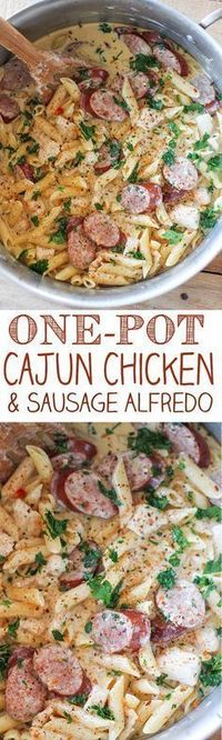 One Pot Cajun Chicken Pasta Alfredo with Sausage - spaghetti squash instead of pasta???