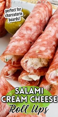 Salami cream cheese roll ups are a delicious snack or appetizer. These make a tasty addition to any charcuterie board. In less than 10 minutes, you'll have a delicious finger food for parties or any day of the week. This is a great recipe, and easy to make for a crowd!