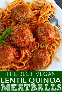 These baked lentil meatballs are perfectly tender on the inside, firm on the outside, and loaded with so much flavor! This will be your new go-to vegan meatball recipe! Enjoy these easy vegan meatballs with a big bowl of spaghetti for the ultimate comfort food meal! Vegan, gluten-free, oil-free, and nut-free. #VEGANMEATBALLS #LENTILMEATBALLS #VEGANMEATBALLRECIPE