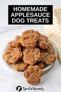 Homemade Applesauce Dog Treats are made with banana, oat flour, and egg. Get the easy recipe and find out how to make the best applesauce treats for dogs. These soft baked dog treats have healthy and simple ingredients.