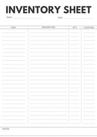 Inventory List Sheet Templates | Printables Hub