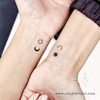 Set of three plus three matching crescent moon and sun temporary tattoos. A beautiful choice for best friends and siblings. Matching tattoos are a great way to show the value of your relationship with an important person in your life, such as your partner, best friend, or sibling. The options are endless when it comes to matching tattoos - you might choose something meaningful that only the two of you will understand or something more lighthearted and fun to represent your connection. Our minima