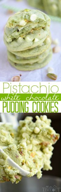 The prettiest green cookies EVER! Super soft and chewy, these Pistachio and White Chocolate Pudding Cookies are perfect for Easter and St. Patrick's Day! No one can eat just one! | MomOnTiimeout.com