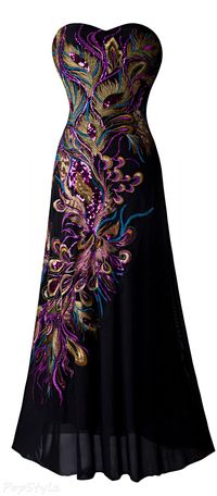 Angel-fashions Peacock Feather Embroidery Evening Gown