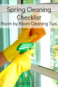 I love I have a  list of room by room spring cleaning tips and a printable spring cleaning schedule to get my house sparkling and organized!