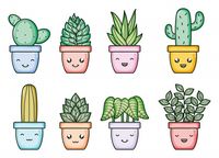 Plantas de casa y cactus kawaii personaj... | Premium Vector #Freepik #vector #casa #naturaleza #comic #lindo