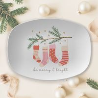 "🎄🎄 Order by DECEMBER 6th to ensure Christmas delivery. Orders will still be accepted after this date and processed as soon as possible, but may not arrive before Christmas Day. Please plan accordingly, as refunds will not be provided for orders that are delivered within their estimated window.☃️☃️Your guests will be impressed with your new retro style Christmas serving platter. The pink minimalist stockings will remind you of Christmas' gone by.  This Christmas serving platter also makes the