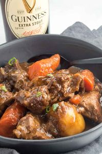 Slow-cooked lamb chunks in a velvety Guinness broth provide a delicious meal for spring or to celebrate St patricks day!