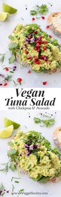 Vegan Tuna Salad Recipe with Chickpeas, Avocado and Lime. No mayo! Quick, easy and healthy | VeggieSociety.com @VeggieSociety