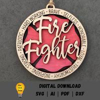 **DIGITAL DOWNLOAD- no item will be shipped to you** *Now also included is a 7 in plaque without the hook on top, meant to hang on the wall or shrunk down as a magnet or badge* This double layered firefighter ornament SVG file makes a great small, thoughtful gift for a firefighter, and is outlined with typical qualities that make them great. It is double layered with a firefighter symbol on the lower layer. This is a DIGITAL DOWNLOAD - no physical items will be sent. Specifically, the file types