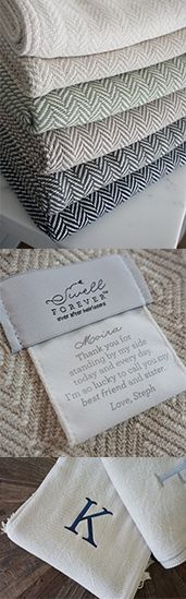 Original Forever Blanket throws by Swell Forever. An array of colors in classic herringbone patterns of American Made fabrics. Our unique message tags allow you to share a special custom message with those you love for a one of a kind heirloom gift. Perfect for weddings, bridesmaid gifts, wedding party gifts, thank you gifts, couples' gifts, parent gifts, birthday celebrations, a token of heartfelt sympathy, and more. A portion of your purchase helps support adoptive families and children fc.