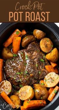 This Crock Pot Roast Recipe includes Potatoes, Carrots, and plenty of flavorful gravy! This is an easy family dinner idea with the most amazingly tender beef!