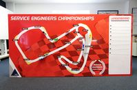 Large racetrack leaderboard with custom motorcycle magnets to encourage a bit of competition