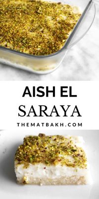 Aish El Saraya is a creamy, no-bake Middle Eastern bread pudding. It's made with sweetened bread, homemade ashta, and crushed pistachios.