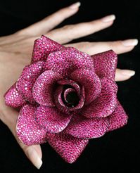 A ruby and titanium brooch by Michele Della Valle embedded with 5,000 rubies weighing almost 300 carats.