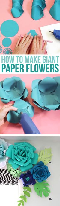 How to make giant paper flowers for DIY wedding decor, party backdrops or to decorate a nursery. Step by step instructions. All you need is cardstock and hot glue! 3D paper crafts | 3D Paper Flowers | Giant Paper Flowers