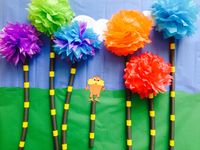 The Lorax with Truffula trees bulletin board