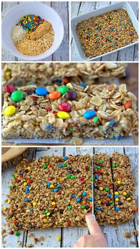 Homemade mini m&m granola bars for a kids snack! I LOVE this recipe!