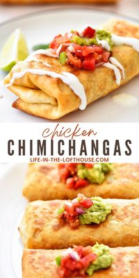 Chicken Chimichangas are stuffed with flavorful shredded chicken and Monterey jack cheese! You can make these two ways; baked or fried.