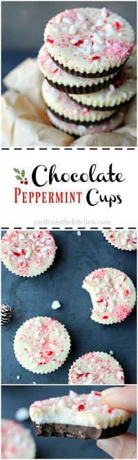 Chocolate Peppermint Cups | Garden in the Kitchen #holidayrecipes #peppermintcups #nobake #desserts #ediblegifts #chocolatepeppermint #bark #peppermintbark