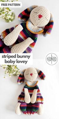 Striped Bunny Baby Lovey - Free Crochet Pattern | Crochetpedia