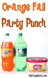 Celebrate the fun Fall Season with this delicious drink perfect for all of your parties: Orange Fall Party Punch! What You’ll Need: One 2-liter of Sprite, chilled One 2-liter of Fanta Orange soda, ch