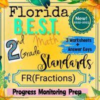 Florida's new B.E.S.T. math standards are here for 2022-2023 and forward!  This packet focuses on the new FR domain (Fractions) by providing 3 worksheets to prepare and review for Progress Monitoring.  Great for in-class review, homework, math centers, and end-of-year progress monitoring prep / test prep.  The entire 2nd grade review of all 27 standards is available here.The standards included in this packet are as follows:MA.2.FR.1.1 - 2 worksheetsMA.2.FR.1.2 - 1 worksheetAnswer keys are includ