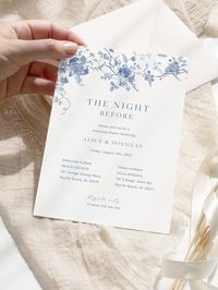 "This DIY editable Wedding Rehearsal Invitation template is available for instant download. It features beautiful navy blue florals with a minimalist victorian garden touch. You have the freedom to edit wording, font type, size, color, line and text spacing, background, add images, and more. Once you have placed your order, you'll receive a link to edit your template directly in your browser, using the TEMPLETT.COM platform. No need to install any software or special fonts. You can save your tem