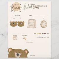 Teddy We Can Bearly Wait Gender Neutral Baby Shower Predictions Game