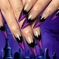 PRICES MAY VARY. 【Halloween Press On Nails Long Stiletto Almond】：SHANRUN all fake nails, press on nails, nail kits are made of environ-mentally friendly acrylic resin material, which is non-toxic, tasteless and environmentally friendly, won’t hurt your hands.Get salon-like nails in 5 mins! 【What You Will Get】:A box contains 24 fake nails, a nail file and 24 jelly glues,an orange wood stick, a set of cleaning cotton,the fake nails are divided into 12 different sizes.The soft elastic and seamless