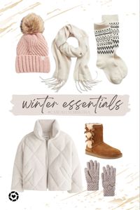 Winter essentials. Beanie with Pom, cozy scarfs, comfy boot socks, warm white Abercrombie and Fitch puffer, ugg boots, knit gloves #winteressentials #winterstyle #whattowear #styleinspo #outerwear #casualstyle #affordablestyle #winterboots #boots #pinkbeanie Follow my shop @CasuallyChristina on the @shop.LTK app to shop this post and get my exclusive app-only content! #liketkit #LTKunder50 #LTKunder100 #LTKSeasonal @shop.ltk https://liketk.it/3uJ23