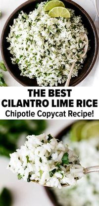 This cilantro lime rice is a bright, flavorful, and easy recipe that will freshen up any meal. It's a version of Chipotle - but better! Use it as a side dish for a seafood plate or as a base for a chicken or carnitas bowl. #cilantrolimerice #chipotlecilantrolimerice #cincodemayo #ricerecipe