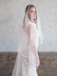 IVEN CHAPEL VEIL WITH BLUSHER - SATIN RIBBON EDGING