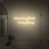 "Where Skin Glows Energy Flows" - what a beautiful and empowering message, especially for an esthetician's space or a med spa! A neon sign with this phrase would not only add a touch of modern flair but also create a soothing ambiance in a skincare or facial room. Plus, it could serve as a lovely focal point for clients, reinforcing the idea of self-care and inner radiance. It sounds like the perfect addition to any injector studio or skincare facility! Package Includes: ✦Neon Sign x 1 ✦110-240