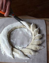 Holiday Wreath Bread - how to shape and bake. From Artisan Bread in 5. Our go-to GF bread bible.