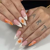 Orange 3d flowers with french & aura airbrush summer nails 2024