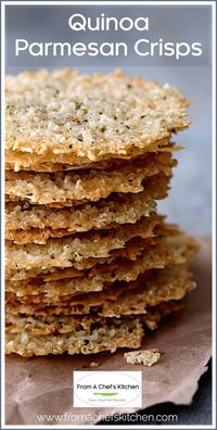 Quinoa Parmesan Crisps are an easy, tasty protein-rich snack your whole family will love!  They're also perfect with a crisp glass of wine at your next get-together! #quinoa #parmesan #snack #appetizer