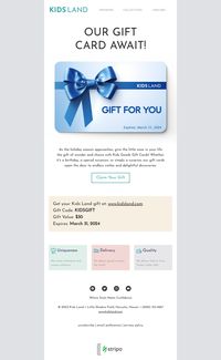 Gift сard email template "Our gift card await!" for kids goods industry. Create professional, responsive emails fast with no HTML skills. Explore our Email Templates for an impressive design. Follow us on Pinterest for more inspiration and tips. 🤗 #giftсard #stripoemail #emailnewsletter #emailtemplates #emaildesign #emailmarketing