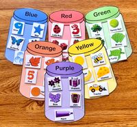 Vibrant color jars to assist children in learning the colors using a fun and creative way. Excellent for supporting fine motor skills.  Printed on card stock and laminated using 5 mil pouches. Velcro is attached to movable pieces.  Design is copyrighted by Ascend 'n Time reaching new heights