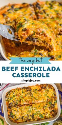 Beef Enchilada Casserole is a delicious and comforting recipe that you will love. It comes together quicker than traditional enchiladas with the same great taste!