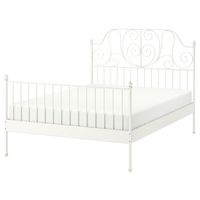 LEIRVIK Bed frame, white, Queen. If you’re a romantic, you’ll find it hard to resist these decorative curves in white steel. Make the bed with beautiful textiles and pillows and enjoy your dreams with fairy tale endings.