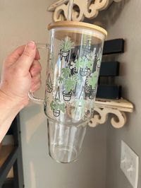 40oz Glass Tumbler, 40oz Glass with handle, Plant Lover glass tumbler with handle , Coffee Glass, Viral Glass Tumbler with handle, by mama4seven on Etsy