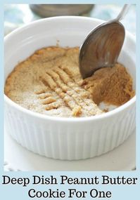 Soft, easy to make peanut butter cookie baked in a small ramekin or baking dish. You only need a few ingredients and a few minutes to make this single serving classic peanut butter cookie recipe.