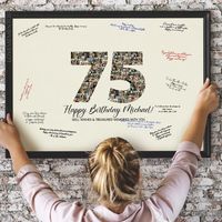 75th Birthday Decorations Guest Sign Poster, 75th Birtday Gift for Mom Dad Men Women, 75th Birthday Party Games, Happy 75th Birthday Card  ♥️Unique 75th Anniversary Gift & Decor! Ready in 24-48 hours! ⭐HOW TO ORDER?⭐ 1. Choose your size and number of photos. 2. Add your custom details in the personalization box. For photos, please send them via ETSY message  or email hello.lovemementos@gmail.com 3. Your printable files will be sent to your email. 4. Print at home or bring to your local print sho