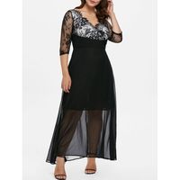 Plus Size Scalloped Maxi Surplice Dress - Black 3x Mobile