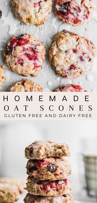 Soft and tender gluten free oat scones bursting with roasted strawberries and chunks of chocolate perfect with your morning coffee, tea or espresso. This homemade from scratch recipe is gluten free and dairy free. #glutenfree #dairyfree #glutenfreerecipes #glutenfreedesserts #sconerecipes #chocolate