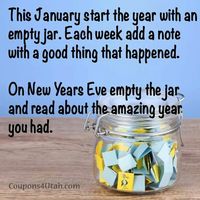 This January start the year with an empty jar. Each week add a note with a good thing that happened. On New Year's Eve empty the jar and read about the amazing year you had.