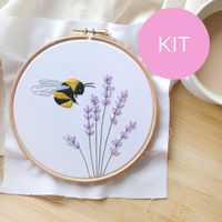 "This is a Bee and Lavender embroidery kit for beginners. Learn embroidery and embroider your own DIY Hoop Art. It's a colourful gift for her or a garden lover gift. DETAILS: I have made this pattern with all instructions and requires only 5 colours to complete. YOU WILL GET: - 6\" Embroidery hoop - 2 needles - DMC embroidery threads - 2 pieces of plain white cotton fabric - A4 design sheet with pattern to trace - Beginner's guide - Stitch instructions LEVEL: Intermediate - Some embroidery experience would help but isn't necessary. I've designed all of my embroidery patterns and kits with beginners in mind because you've got to start somewhere, right? ESTIMATED COMPLETION TIME: 6-9 hours WHAT YOU'LL NEED: - Scissors - Pencil or Frixion pen to transfer your pattern EMBROIDERY STITCHES USED: